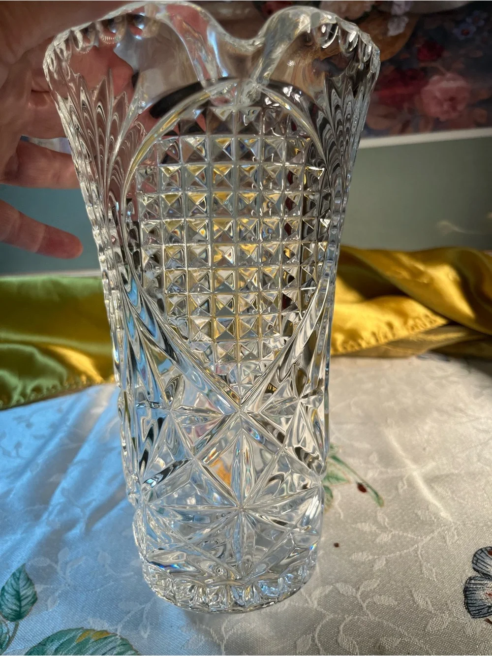 Crystal Cut Glass Pitcher - Clear Glass Beverage Server